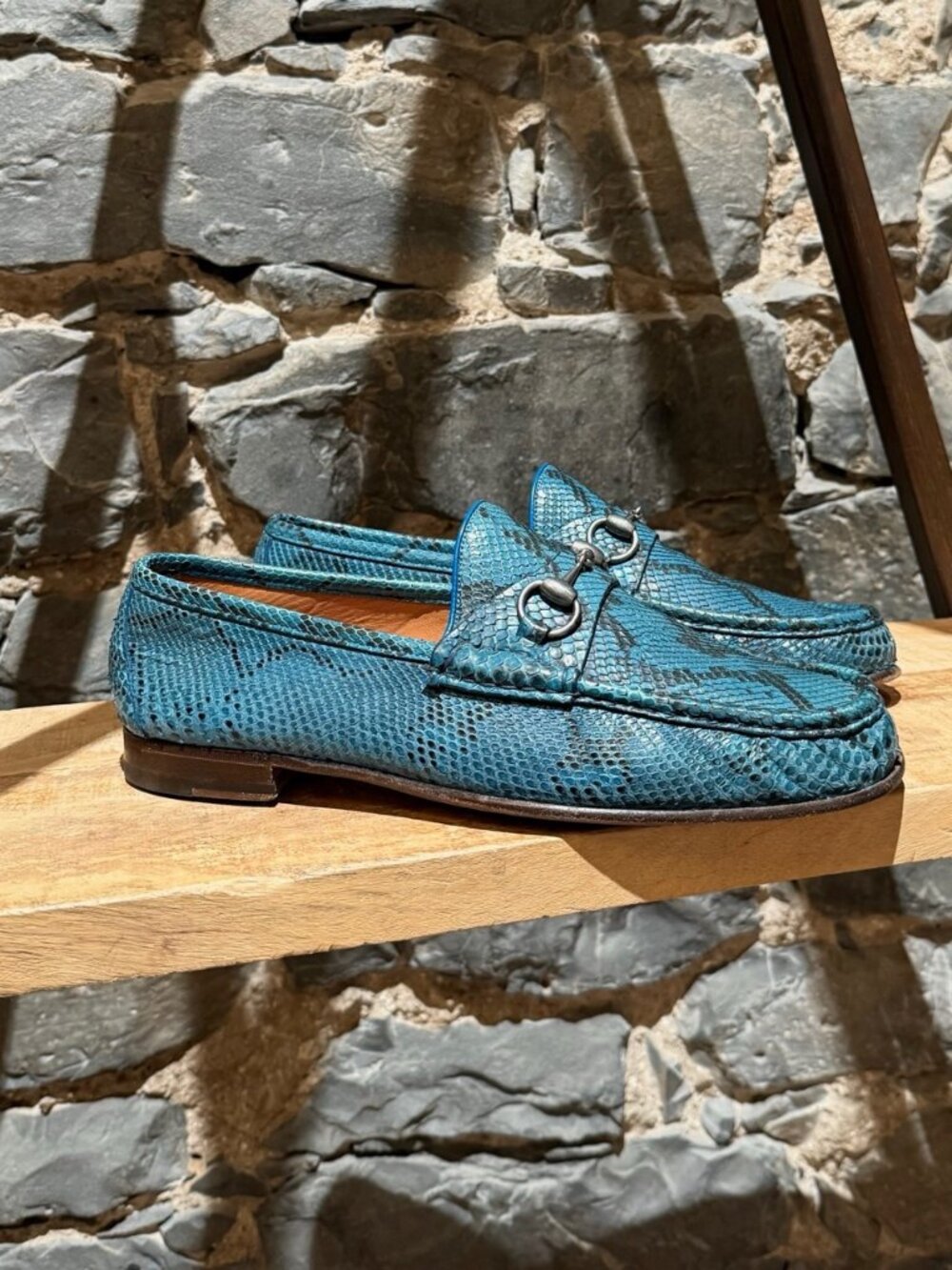 Gucci Turquoise Python Horsebit Loafers